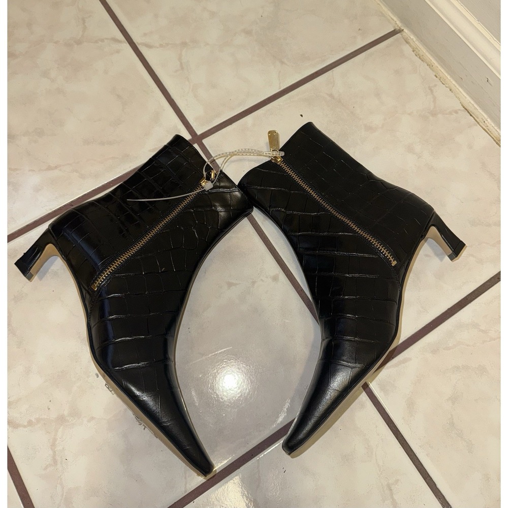 NWOB Michael Kors Cosmo Croc Embossed Kitten Leather Boots Womens 6.5 Black - Picture 9 of 13